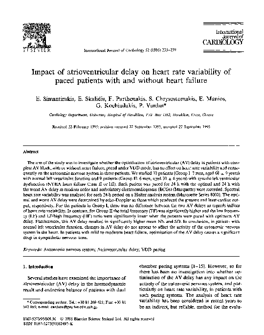(PDF) Impact of atrioventricular delay on heart rate variability of ...
