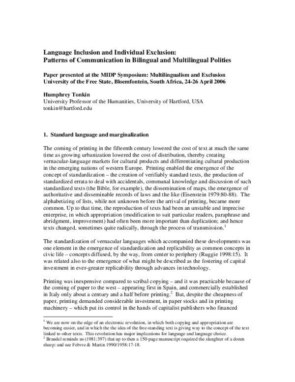 (PDF) Language Inclusion and Individual Exclusion: Patterns of ...