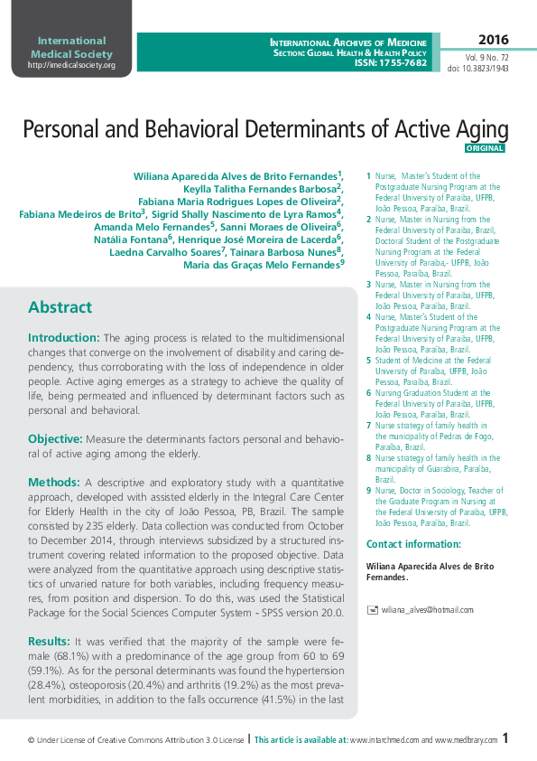 (PDF) Personal and behavioral determinants of active aging