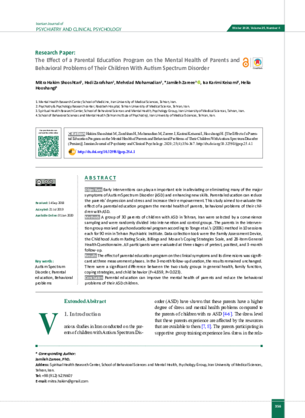 (PDF) The Effect of a Parental Education Program on the Mental Health ...