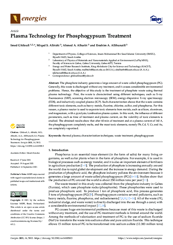 (PDF) Plasma Technology for Phosphogypsum Treatment