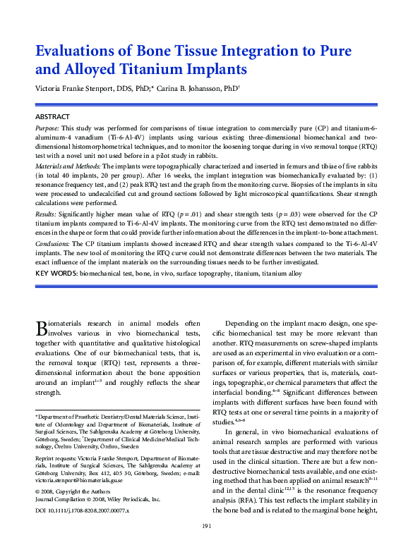 (PDF) Evaluations of Bone Tissue Integration to Pure and Alloyed ...