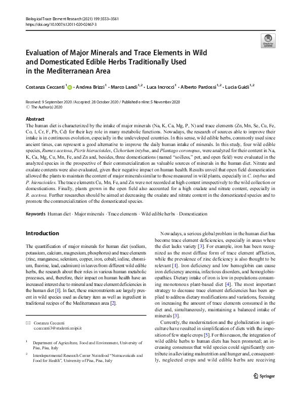 (PDF) Evaluation of Major Minerals and Trace Elements in Wild and ...