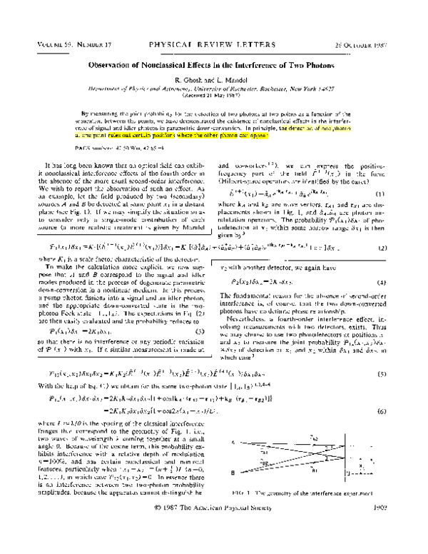 (PDF) Observation of nonclassical effects in the interference of two ...