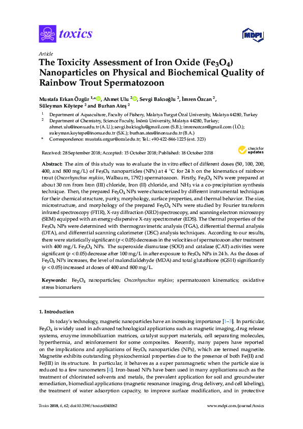 (PDF) The Toxicity Assessment of Iron Oxide (Fe3O4) Nanoparticles on ...
