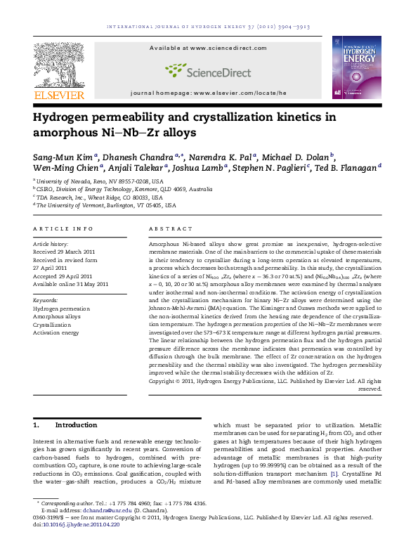 (PDF) Hydrogen permeability and crystallization kinetics in amorphous ...