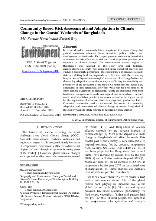 (PDF) Community Based Risk Assessment and Adaptation to Climate Change ...