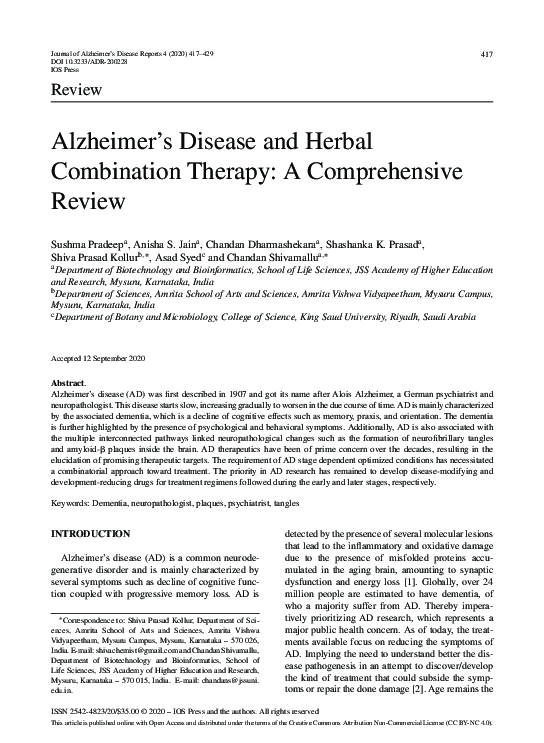 (PDF) Alzheimer’s Disease and Herbal Combination Therapy: A ...