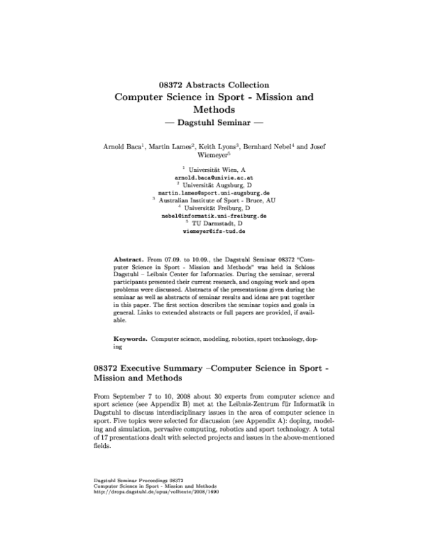(PDF) 08372 Abstracts Collection--Computer Science in Sport-Mission and ...