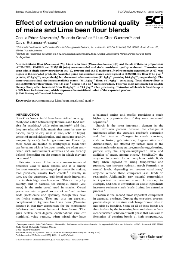 (PDF) Effect of extrusion on nutritional quality of maize and Lima bean ...