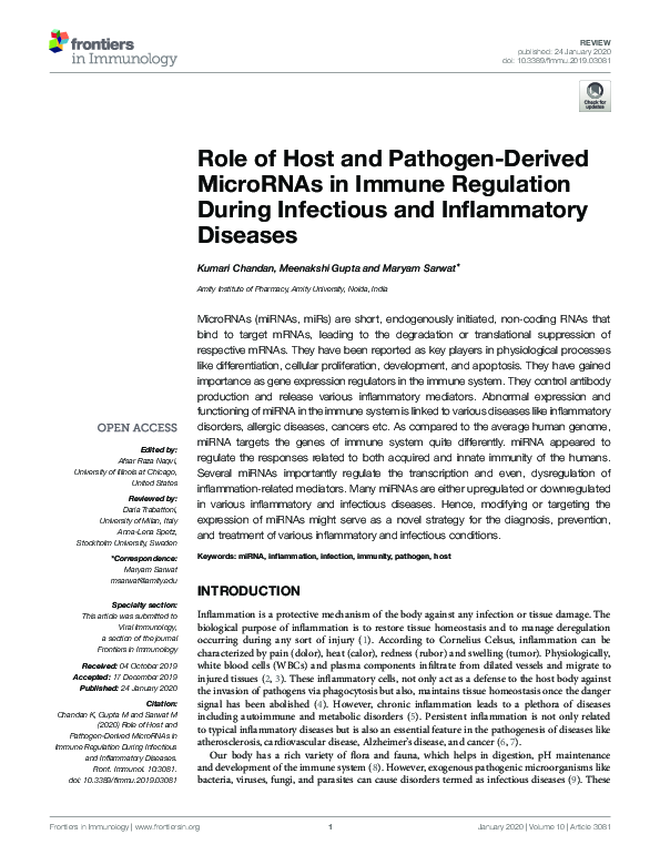 (PDF) Role of Host and Pathogen-Derived MicroRNAs in Immune Regulation ...
