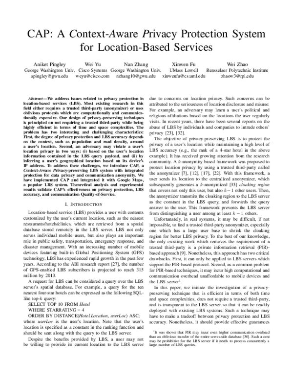 (PDF) CAP: A Context-Aware Privacy Protection System for Location-Based ...