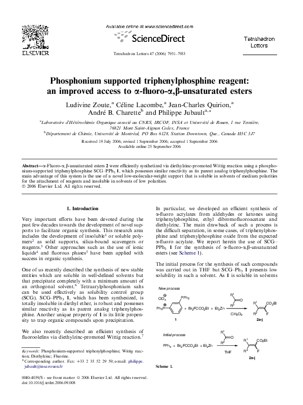 (PDF) Phosphonium supported triphenylphosphine reagent: an improved ...