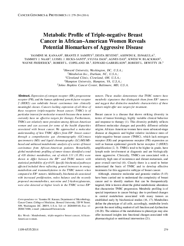 (PDF) Metabolic profile of triple-negative breast cancer in African ...
