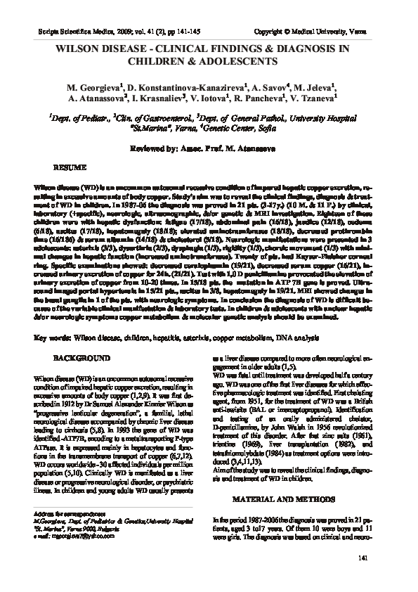 (PDF) Wilson disease - clinical findings and diagnosis in children and ...