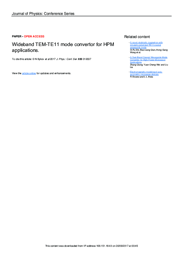 (PDF) Wideband TEM-TE11 mode convertor for HPM applications
