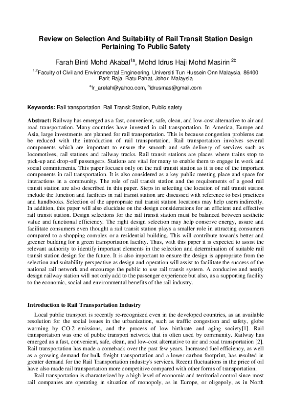 (PDF) Review on Selection and Suitability of Rail Transit Station ...