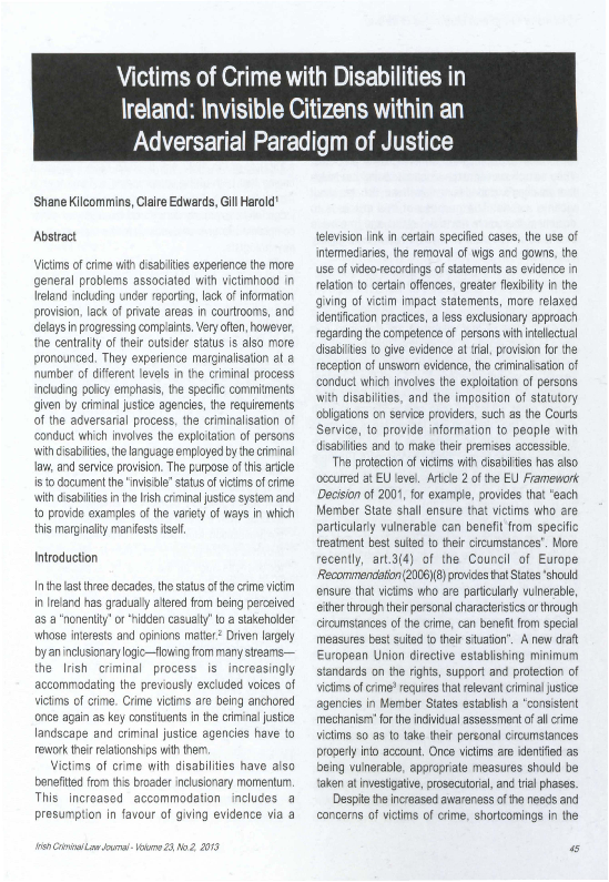 (PDF) Victims of crime with disabilities in Ireland: invisible citizens ...