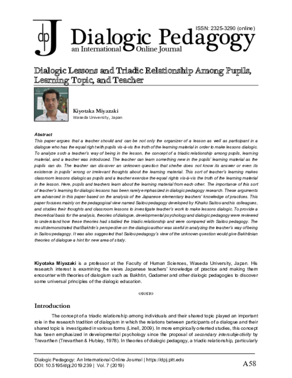 (PDF) Dialogic Lessons and Triadic Relationship Among Pupils, Learning ...