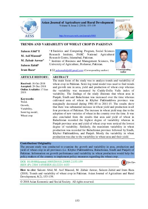 (PDF) Trends and Variability of Wheat Crop in Pakistan