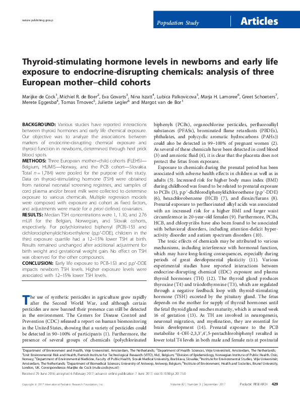 (PDF) Thyroid stimulating hormone levels in newborns and early life ...