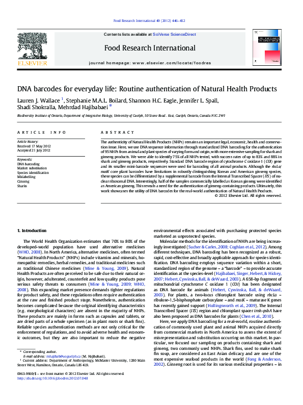 (PDF) DNA barcodes for everyday life: Routine authentication of Natural ...