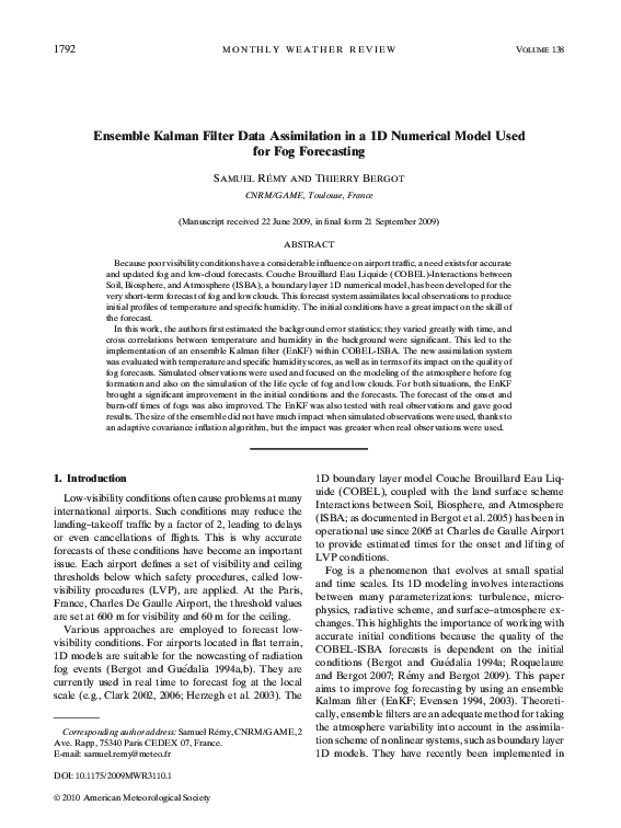 (PDF) Ensemble Kalman Filter Data Assimilation in a 1D Numerical Model ...