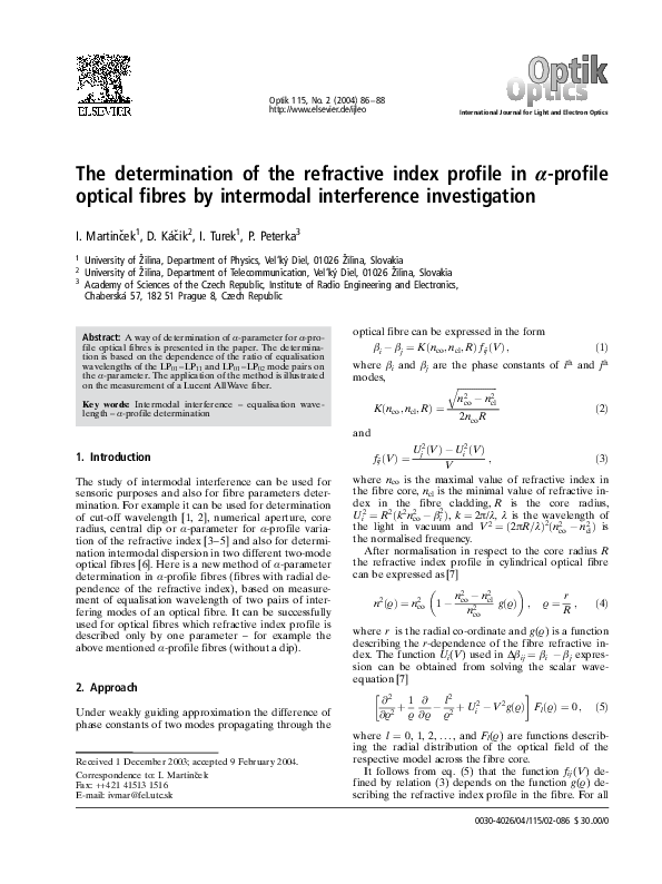 (PDF) The determination of the refractive index profile in [alpha ...