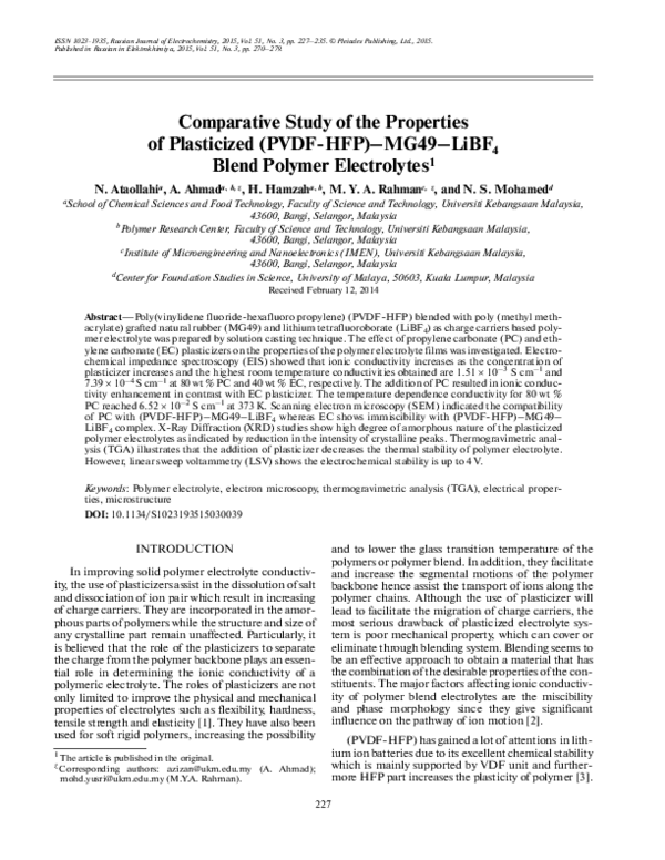 (PDF) Comparative study of the properties of plasticized (PVDF-HFP ...