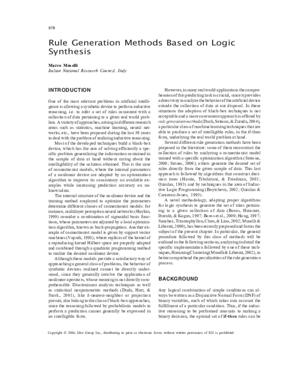 (PDF) Rule Generation Methods Based on Logic Synthesis