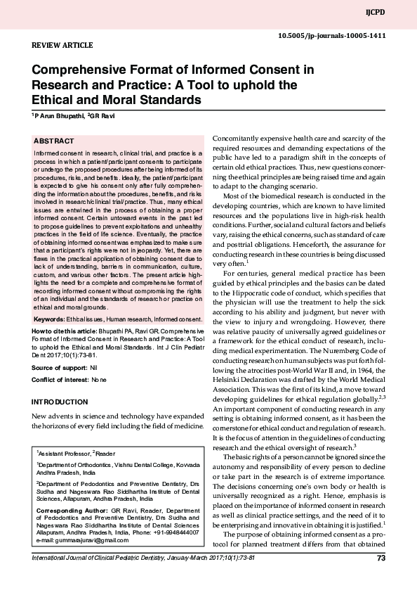 (PDF) Comprehensive Format of Informed Consent in Research and Practice ...