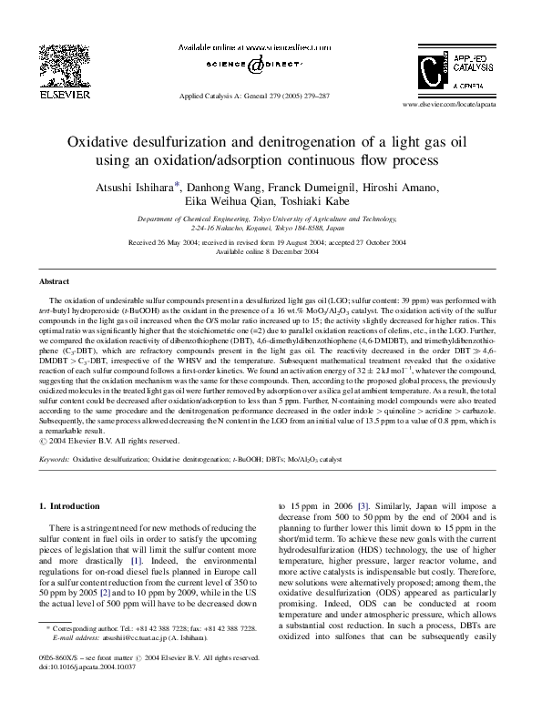 (PDF) Oxidative desulfurization and denitrogenation of a light gas oil ...