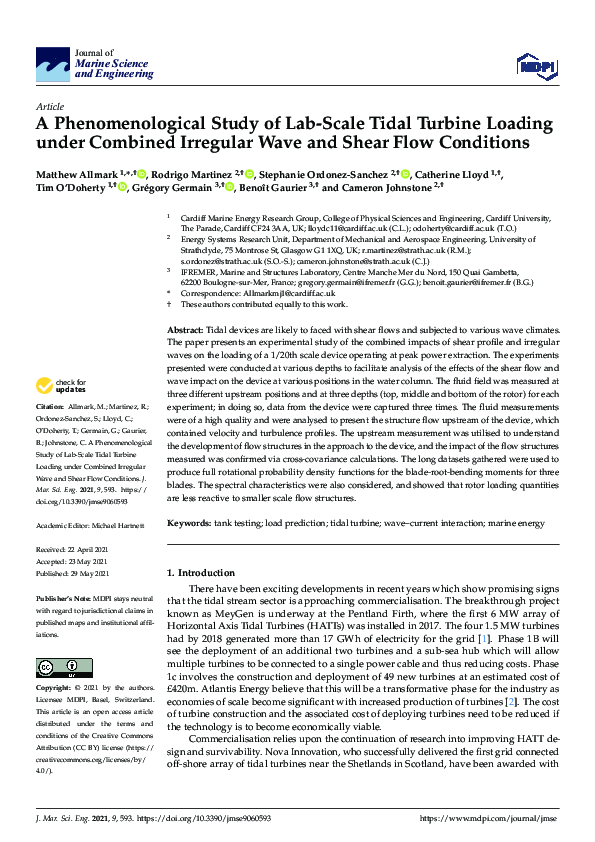 (PDF) A Phenomenological Study of Lab-Scale Tidal Turbine Loading under ...