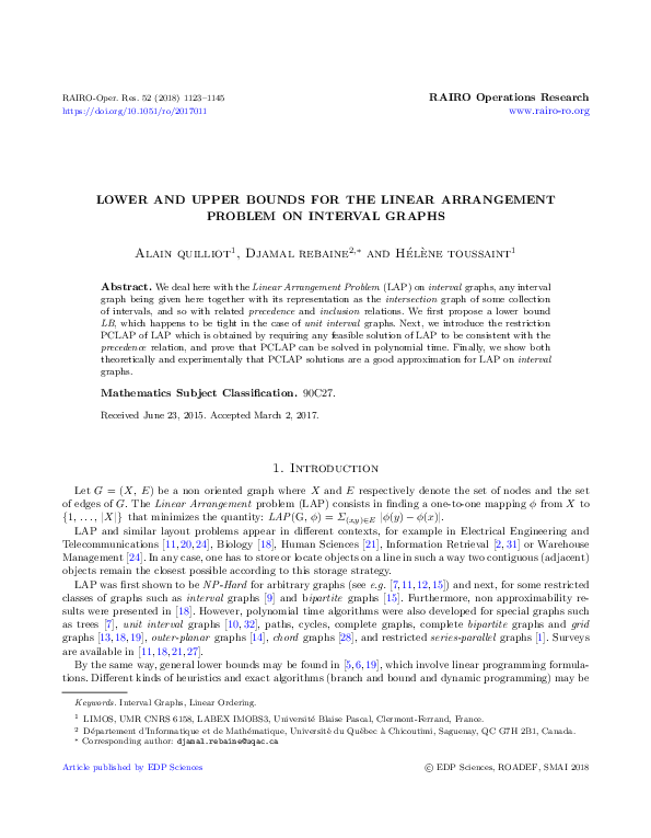 (PDF) Lower and Upper Bounds for the Linear Arrangement Problem on ...