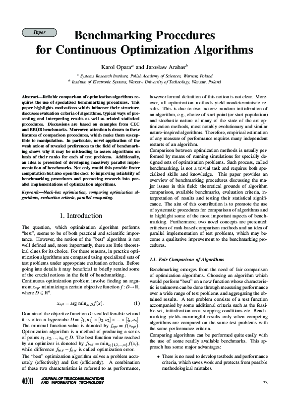 (PDF) Benchmarking Procedures for Continuous Optimization Algorithms