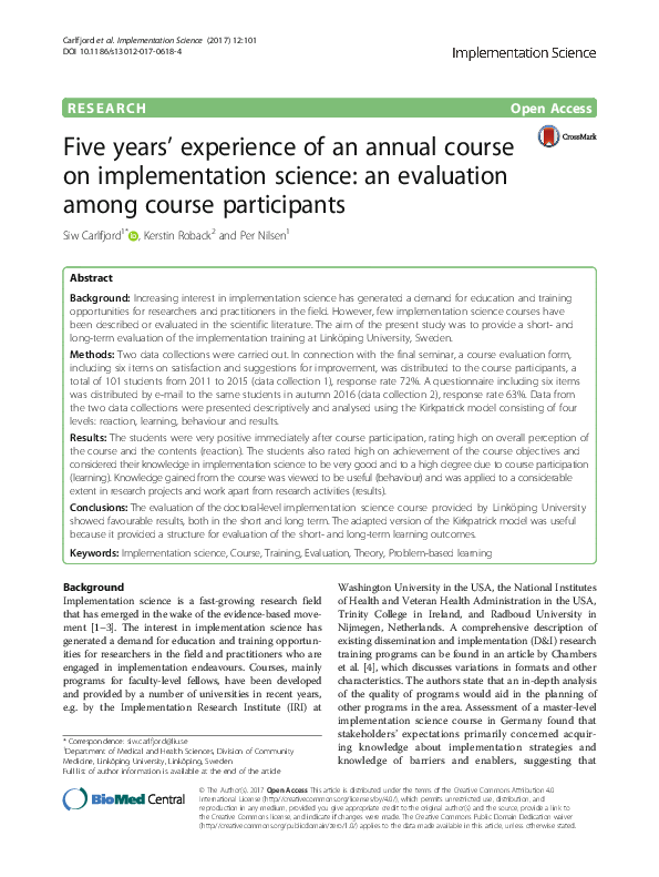 (PDF) Five years’ experience of an annual course on implementation ...