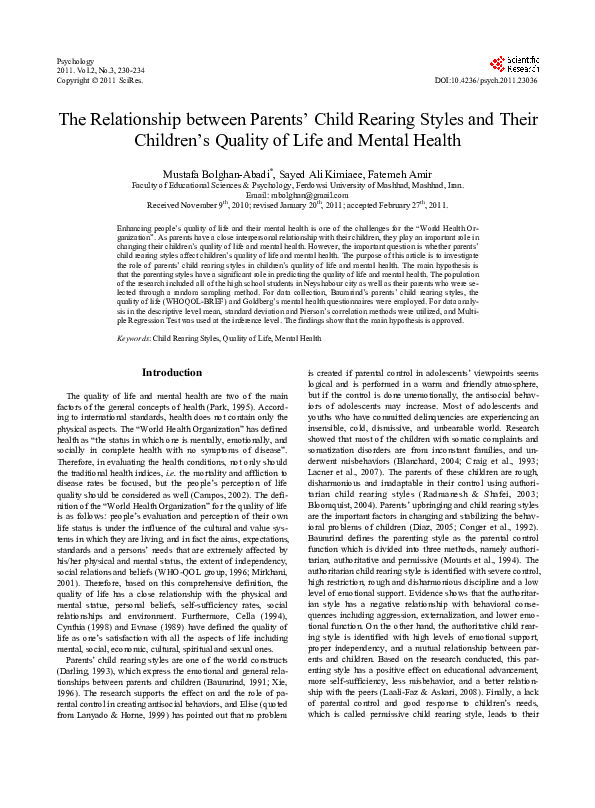 (PDF) The Relationship between Parents’ Child Rearing Styles and Their ...