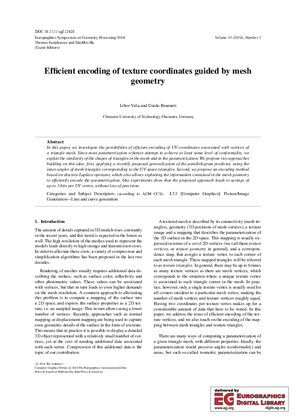 (PDF) Efficient encoding of texture coordinates guided by mesh geometry