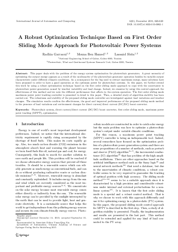 (PDF) A robust optimization technique based on first order sliding mode ...