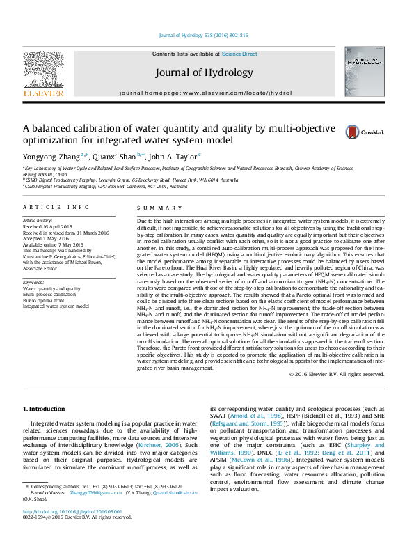 (PDF) A balanced calibration of water quantity and quality by multi ...