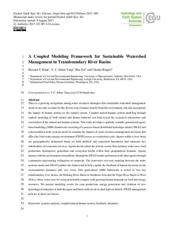 (PDF) A Coupled Modeling Framework for Sustainable Watershed Management ...