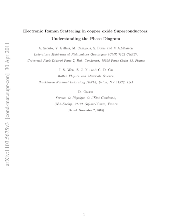 (PDF) Electronic Raman scattering in copper oxide superconductors ...