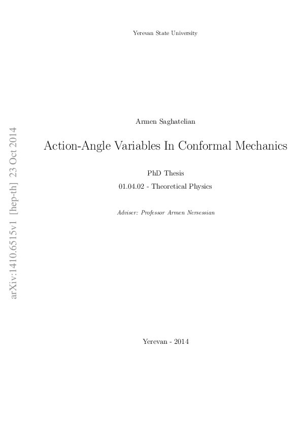 (PDF) ActionAngle Variables In Conformal Mechanics A. Saghatelian