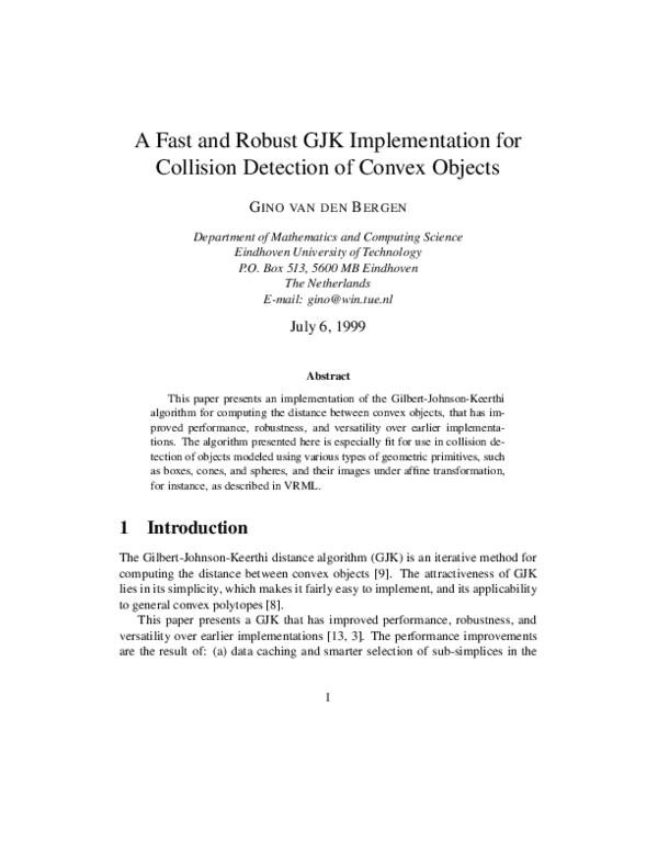 (PDF) A Fast and Robust GJK Implementation for Collision Detection of ...