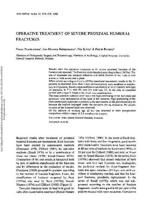 (PDF) Operative Treatment of Severe Proximal Humeral Fractures