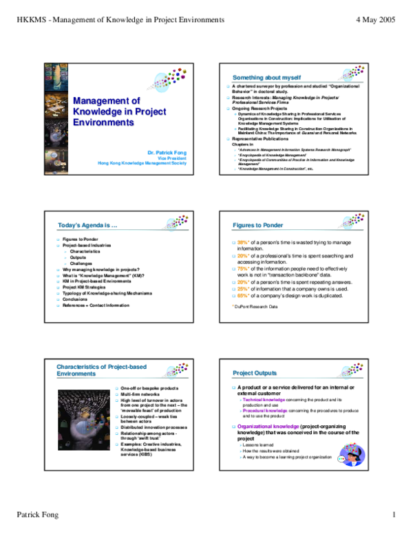 (PDF) Management of knowledge in project environments