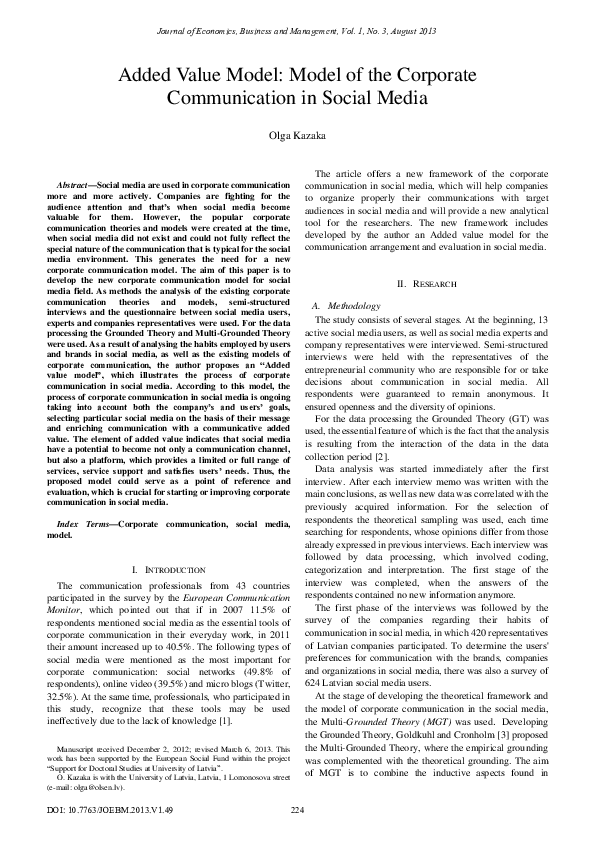 (PDF) Added Value Model: Model of the Corporate Communication in Social ...