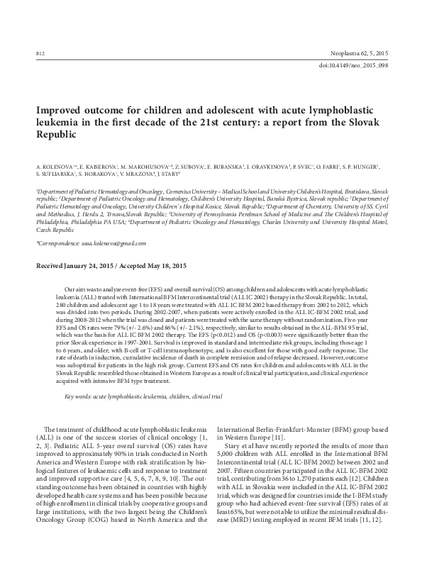 (PDF) Improved outcome for children and adolescent with acute ...