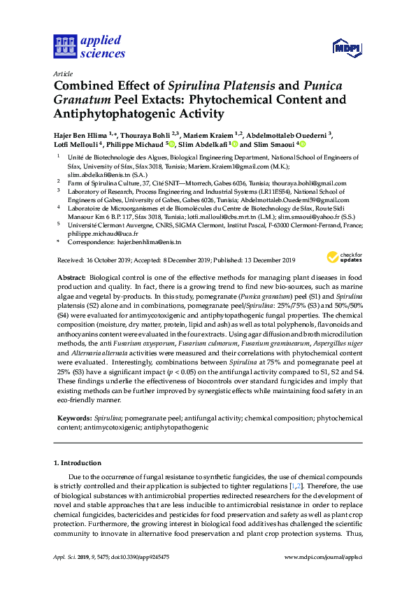 (PDF) Combined Effect of Spirulina Platensis and Punica Granatum Peel ...