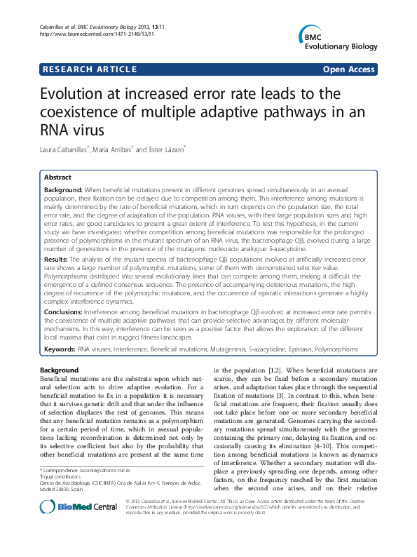(PDF) Evolution at increased error rate leads to the coexistence of ...